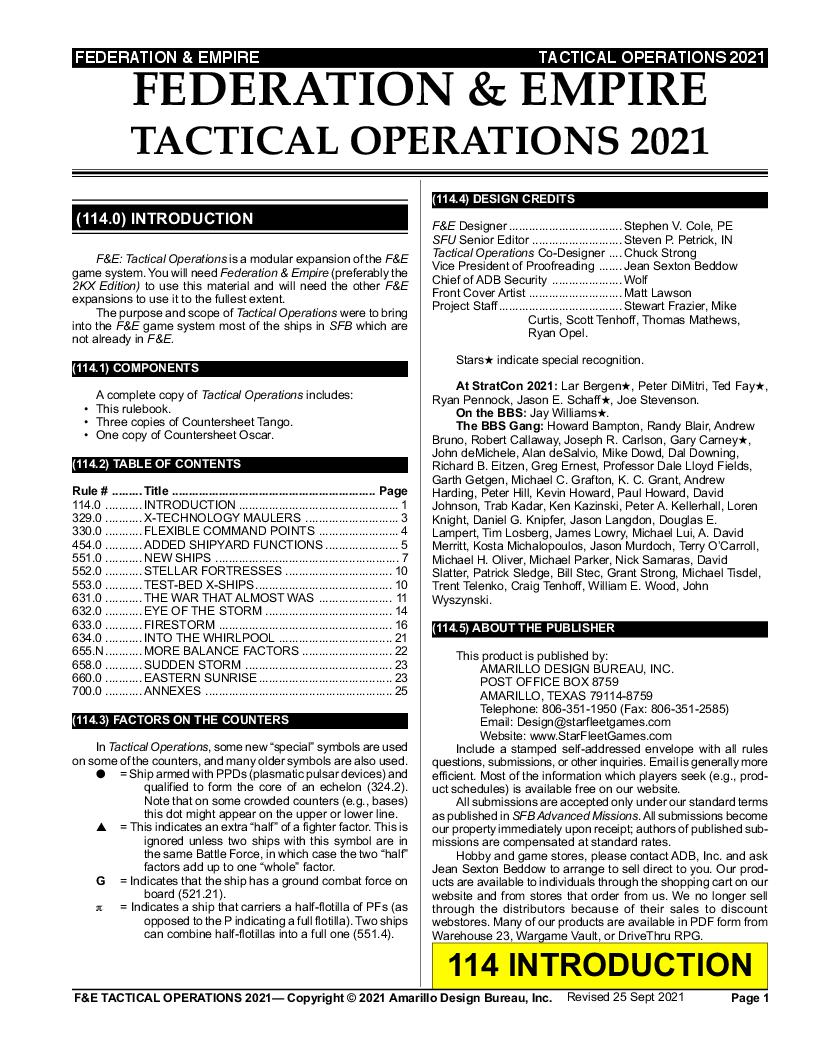 F&E: Tactical Operations Rulebook